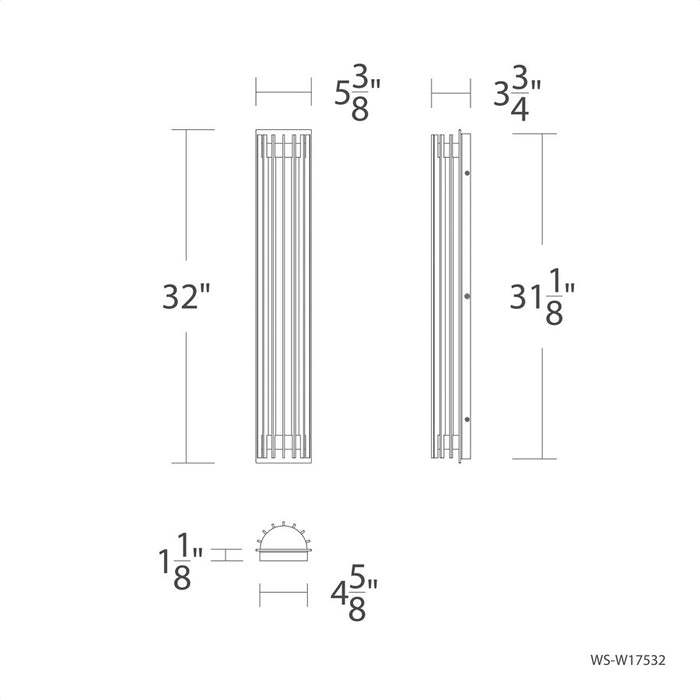 dweLED Moline 1Lt 32" Outdoor Wall Light/3000K, BK/WH Opaque