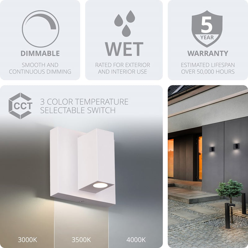 WAC Vue 5in 1Lt LED Indoor/Outdoor Wall Light, White/Frosted