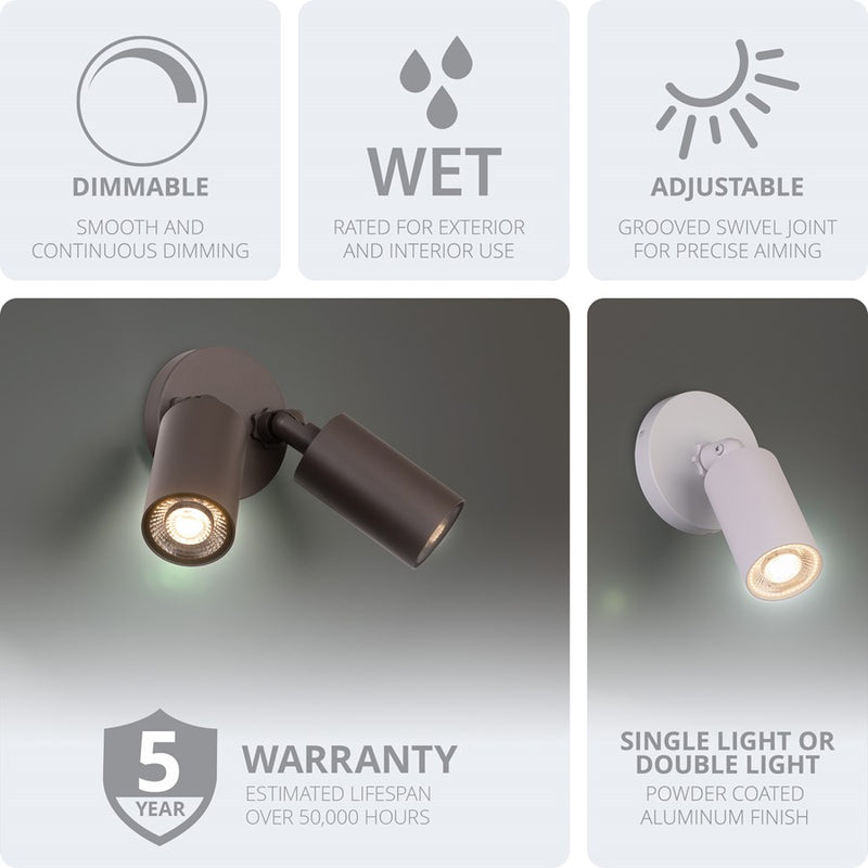 WAC Cylinder 1Lt LED Adjustable Wall Light, White/White