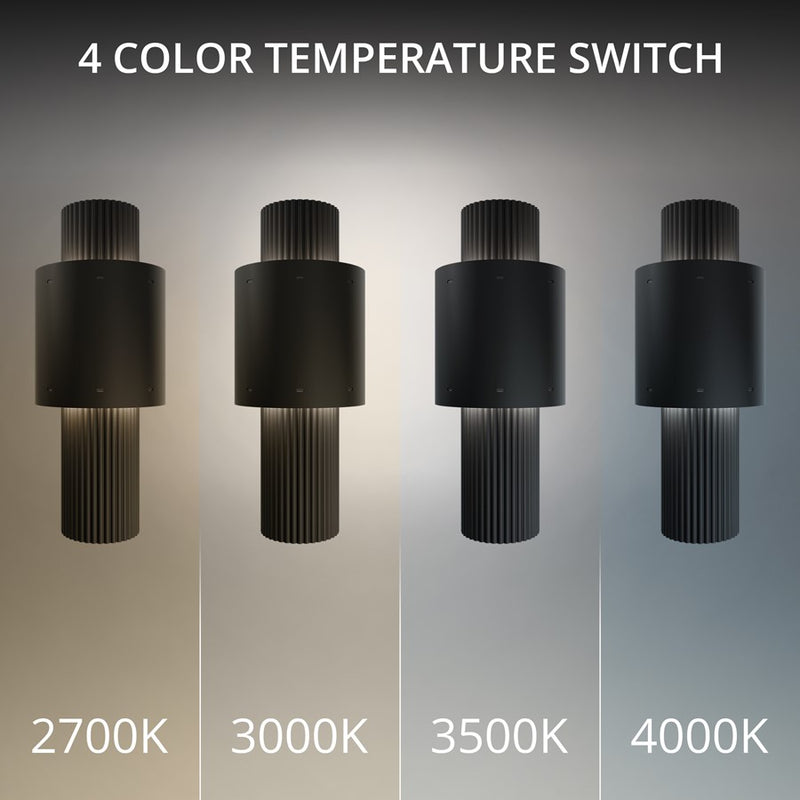 dweLED Piston 1 Light 14" Outdoor Wall Light/3500K, Black