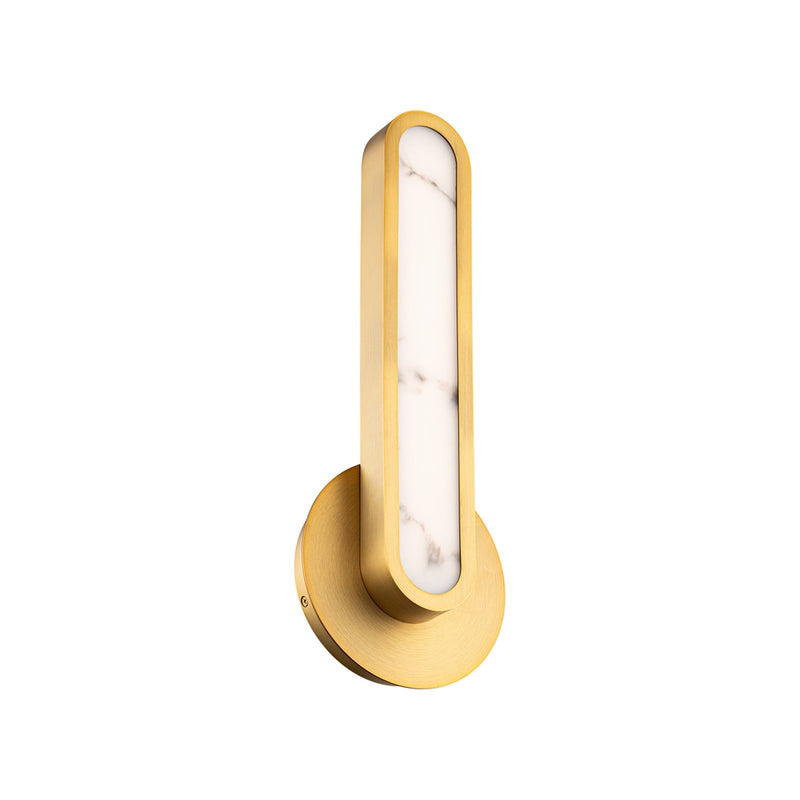 WAC Lighting Serena 1-Light Wall Sconce | Modern Aged Brass Aluminum and Faux Alabaster Acrylic | Bathroom Vanity & Hallway Accent | Model WS107615-TWA-AB