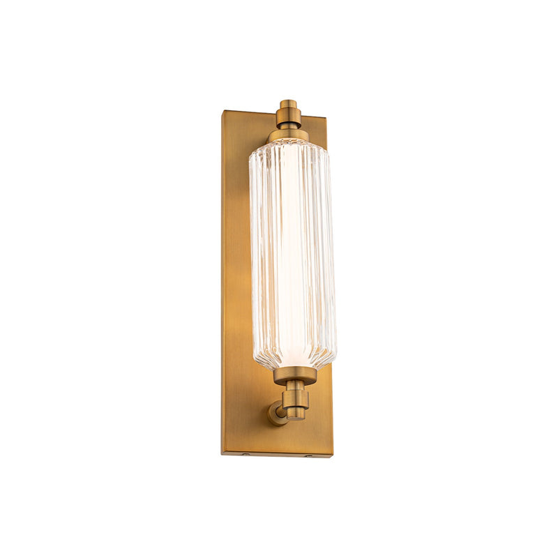 WAC Lighting Portos 18in 1-Light Wall Sconce | Modern Aged Brass Aluminum and Clear Ribbed Glass | Entryway & Hallway Accent | 5.5 x | Model WS118618-AB