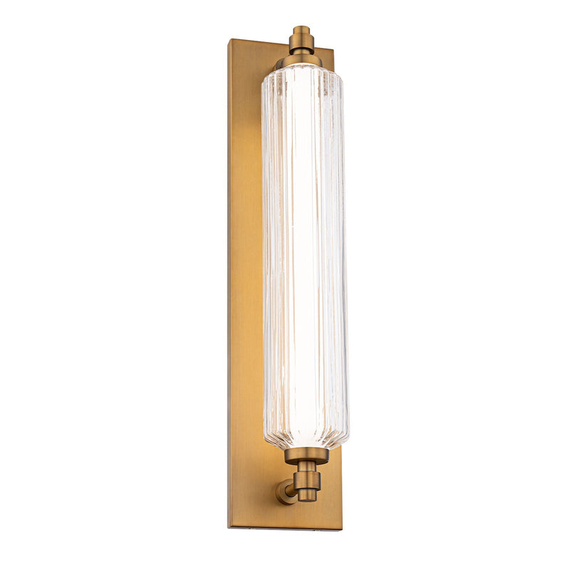 WAC Lighting Portos 25in 1-Light Wall Sconce | Modern Transitional Aged Brass Aluminum and Clear Ribbed Glass | Hallway & Bathroom | Model WS118625-AB