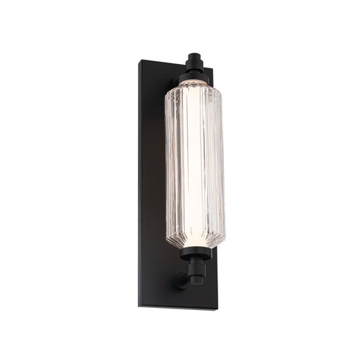 WAC Lighting Portos 18in 1-Light Outdoor Wall Sconce | Modern Black Aluminum and Clear Ribbed Glass | Covered Patio & Entryway | 5.5 | Model WSW118618-BK