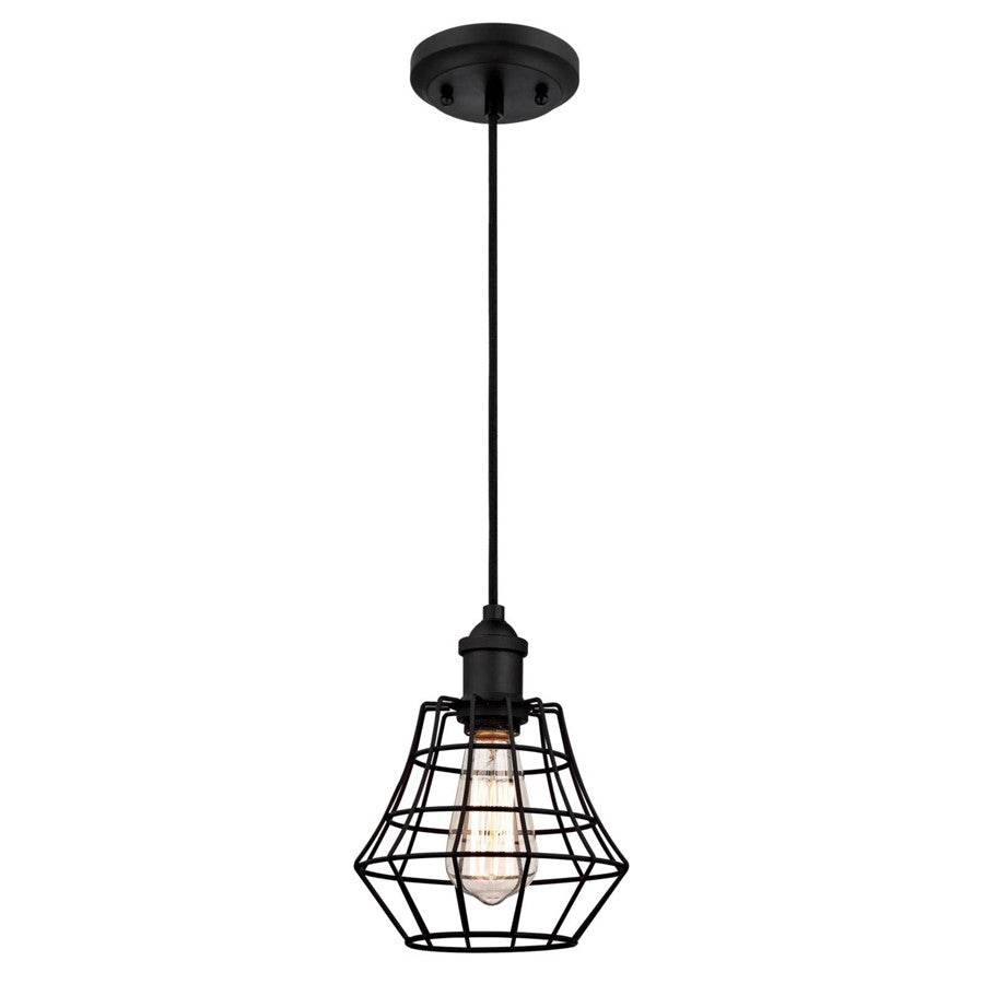 Westinghouse Nathaniel 1 Light Pendant, Matte Black/Cage Shade - 6105300