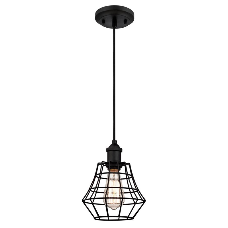 Westinghouse Nathaniel 9in 1-Light Mini Pendant | Vintage Matte Black and Cage Shade | Kitchen Island & Dining Room | Model 6105300