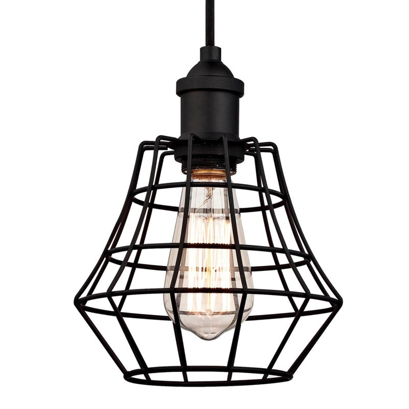 Westinghouse Nathaniel 9in 1-Light Mini Pendant | Vintage Matte Black and Cage Shade | Kitchen Island & Dining Room | Model 6105300