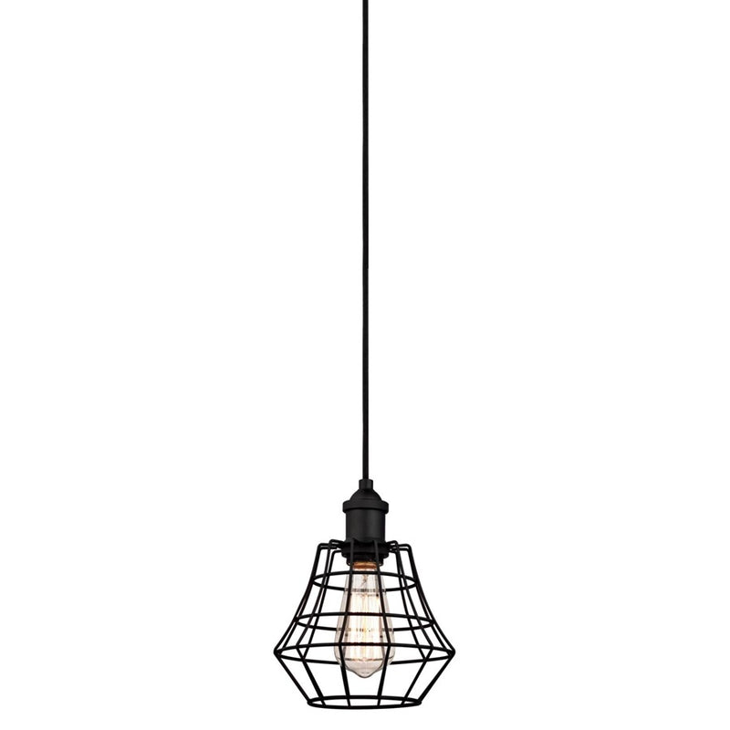 Westinghouse Nathaniel 1 Light Pendant, Matte Black/Cage Shade