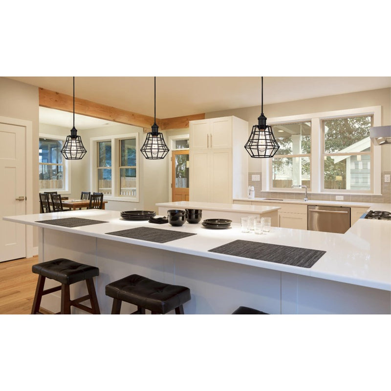 Westinghouse Nathaniel 9in 1-Light Mini Pendant | Vintage Matte Black and Cage Shade | Kitchen Island & Dining Room | Model 6105300