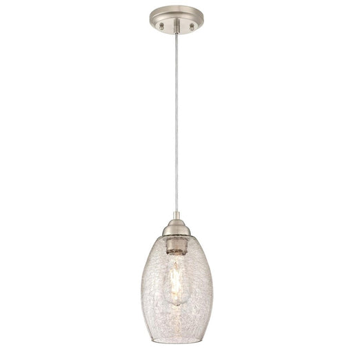 Westinghouse Carsley 1Lt Pendant, Brushed Nickel/Clear Crackle Glass - 6105700