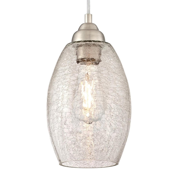 Westinghouse Carsley 1Lt Pendant, Brushed Nickel/Clear Crackle Glass