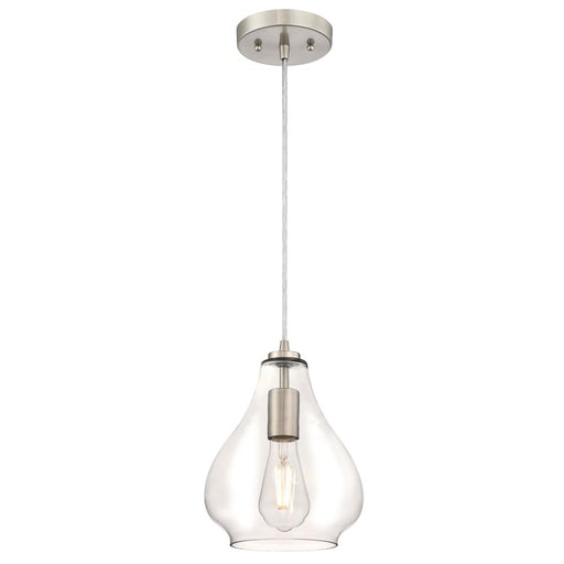 Westinghouse Wes 1 Light Pendant, Brushed Nickel/Clear Glass - 6106400