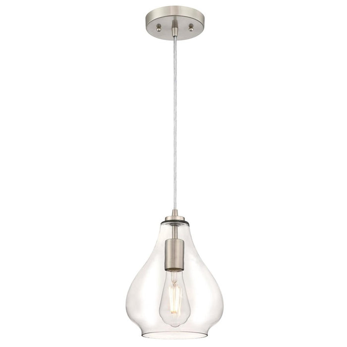 Westinghouse Wes 1 Light Pendant, Brushed Nickel/Clear Glass - 6106400