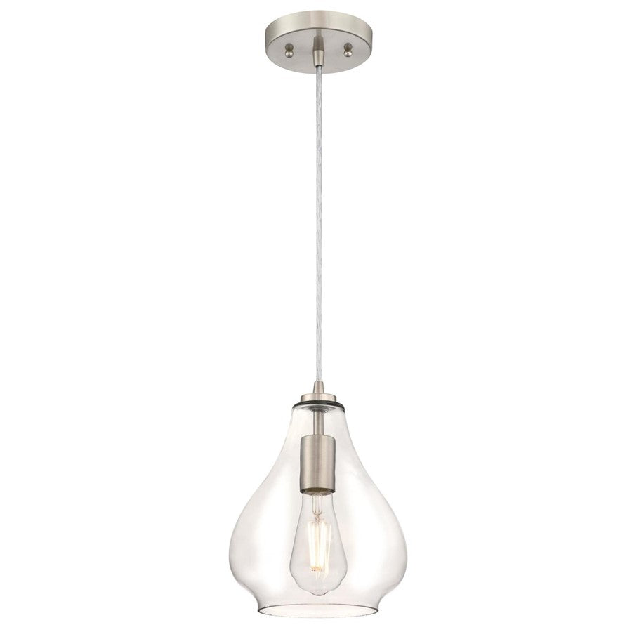 Westinghouse Wes 1 Light Pendant, Brushed Nickel/Clear Glass - 6106400