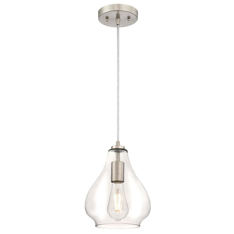 Westinghouse Wes 10in 1-Light Mini Pendant | Traditional Brushed Nickel and Clear Glass | Kitchen Island & Dining Room | Model 6106400