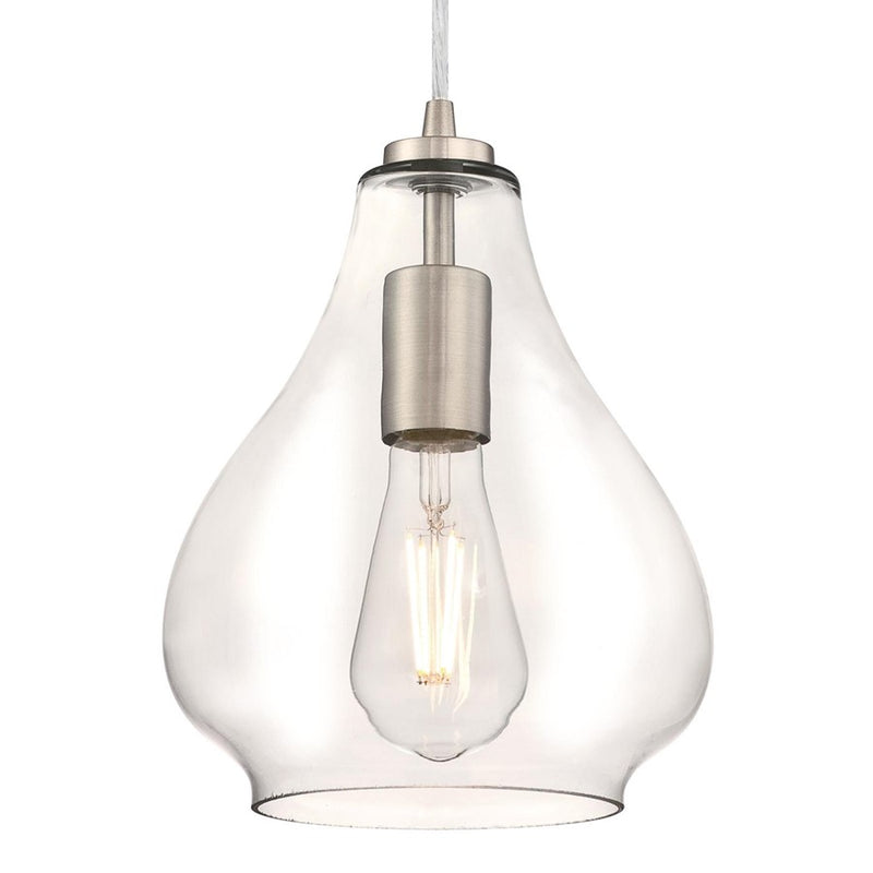 Westinghouse Wes 10in 1-Light Mini Pendant | Traditional Brushed Nickel and Clear Glass | Kitchen Island & Dining Room | Model 6106400