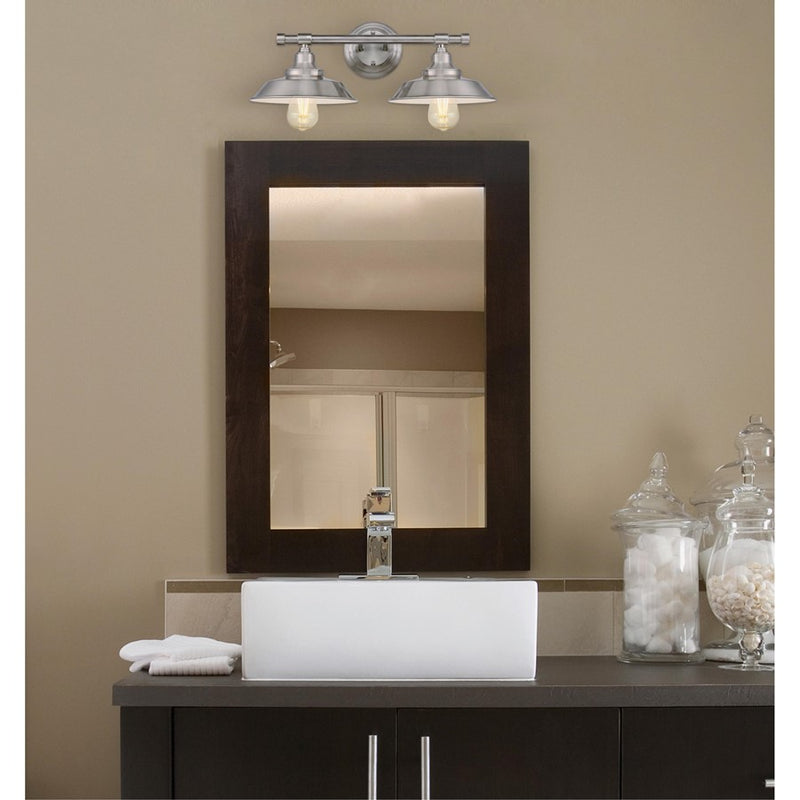 Westinghouse Iron Hill 2 Light Wall Light, Brushed Nickel/Metal Shades