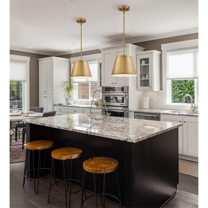 Westinghouse Derose 1 Light Pendant, Brushed Brass/Metal Shade