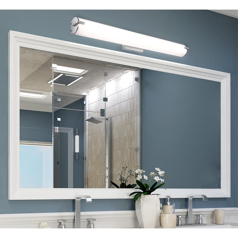 Westinghouse Ashwin 36in 1-Light LED Wall Sconce | Transitional Brushed Nickel Frosted Acrylic | Bathroom Vanity & Hallway | Model 6112200