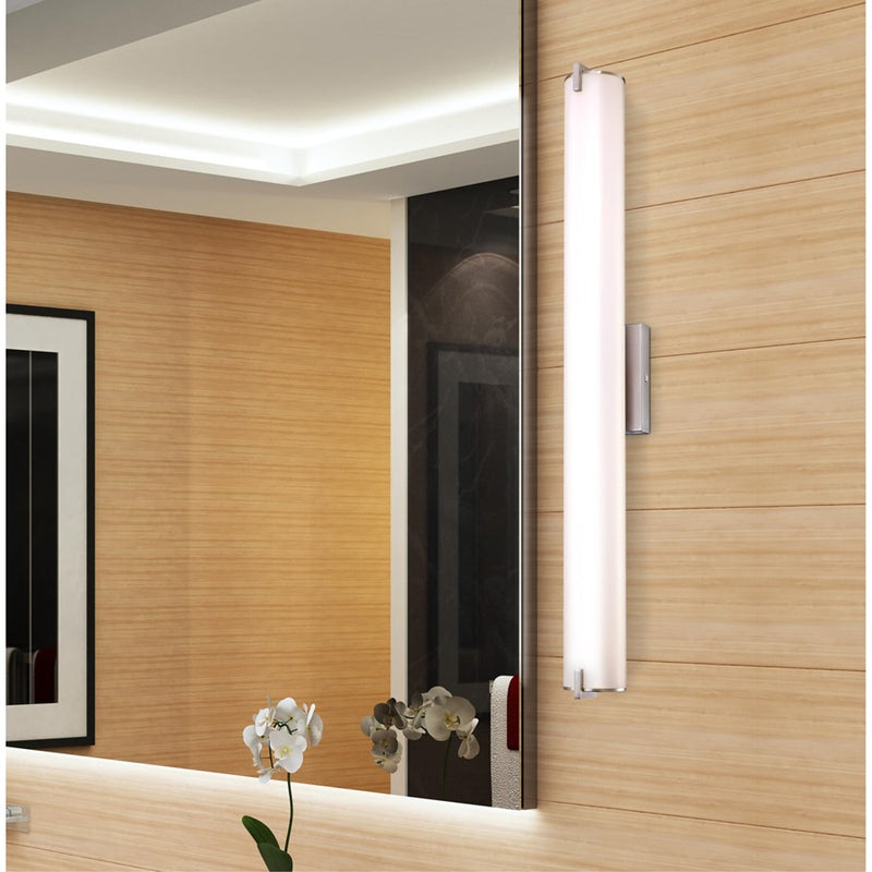 Westinghouse Ashwin 36in 1-Light LED Wall Sconce | Transitional Brushed Nickel Frosted Acrylic | Bathroom Vanity & Hallway | Model 6112200