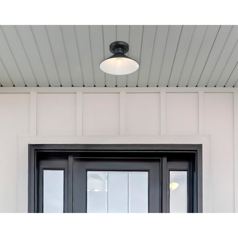Westinghouse Watts Creek 11in 1-Light Semi-Flush Mount | Textured Black Metal Shade | Covered Porch & Entryway | 11 x 11 x 6 in | Model 6112900