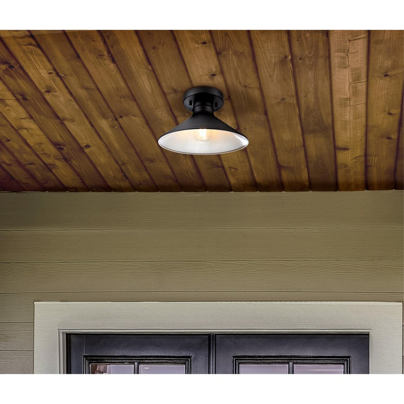 Westinghouse Watts Creek 11in 1-Light Semi-Flush Mount | Textured Black Metal Shade | Covered Porch & Entryway | 11 x 11 x 6 in | Model 6112900