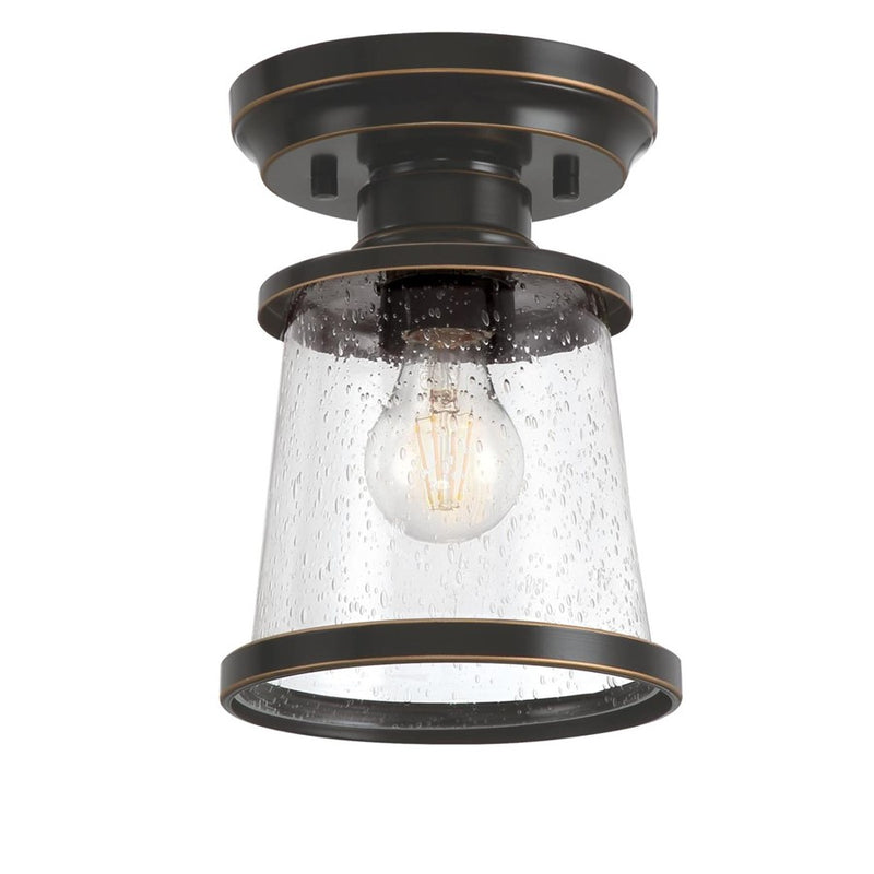 Westinghouse Emma Jane 9in 1-Light Semi-Flush Mount | Amber Bronze and Clear Seeded Glass | Covered Porch & Entryway | 9 x 9 x 6 in | Model 6113000