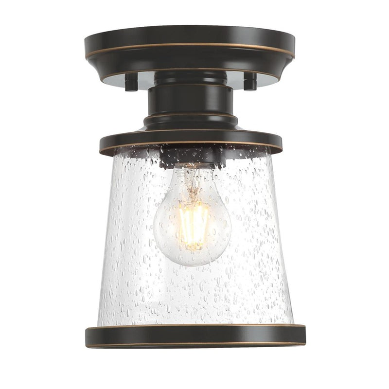 Westinghouse Emma Jane 9in 1-Light Semi-Flush Mount | Amber Bronze and Clear Seeded Glass | Covered Porch & Entryway | 9 x 9 x 6 in | Model 6113000