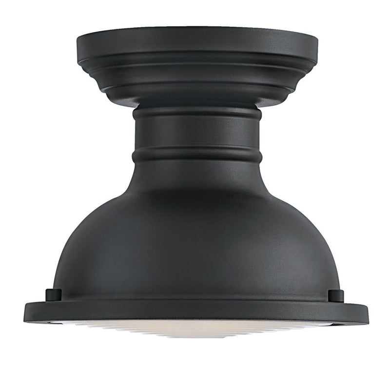 Westinghouse Orson 9in 1-Light Semi-Flush Mount | Textured Black and Frosted Prismatic Lens | Covered Porch & Entryway | 9 x 9 x 8 in | Model 6113200