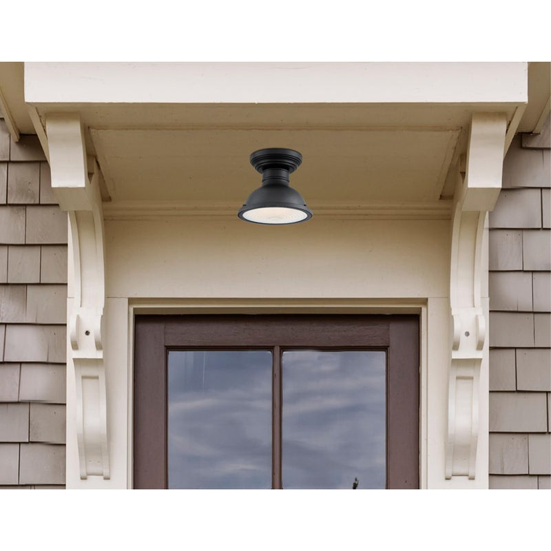 Westinghouse Orson 9in 1-Light Semi-Flush Mount | Textured Black and Frosted Prismatic Lens | Covered Porch & Entryway | 9 x 9 x 8 in | Model 6113200