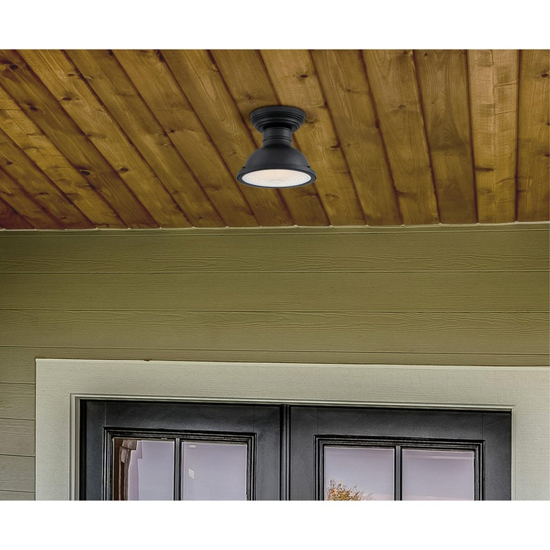 Westinghouse Orson 9in 1-Light Semi-Flush Mount | Textured Black and Frosted Prismatic Lens | Covered Porch & Entryway | 9 x 9 x 8 in | Model 6113200