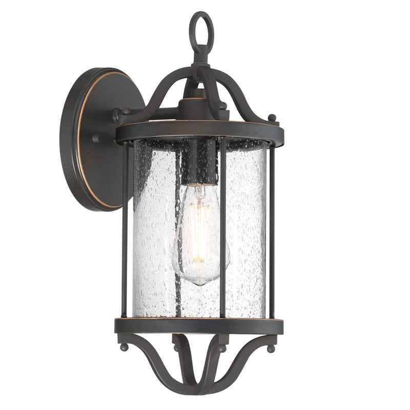 Westinghouse Isabelle 17in 1-Light Outdoor Wall Sconce | Oil Rubbed Bronze and Clear Seeded Glass | Entryway & Porch | 7 x 8 x 17 in | Model 6113500
