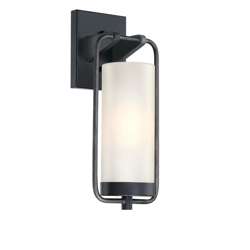 Westinghouse Galtero 15in 1-Light Outdoor Wall Sconce | Matte Black and Distressed Aluminum with White Frosted Glass | Entryway & | Model 6114400