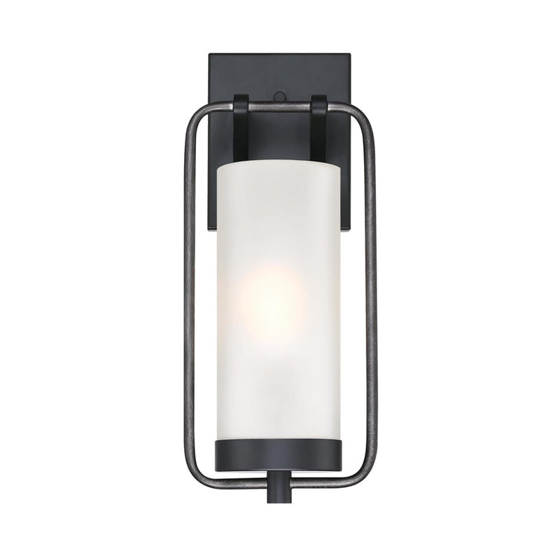 Westinghouse Galtero 15in 1-Light Outdoor Wall Sconce | Matte Black and Distressed Aluminum with White Frosted Glass | Entryway & | Model 6114400