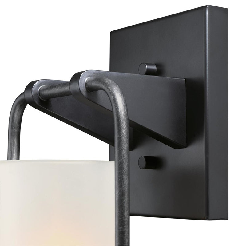 Westinghouse Galtero 15in 1-Light Outdoor Wall Sconce | Matte Black and Distressed Aluminum with White Frosted Glass | Entryway & | Model 6114400