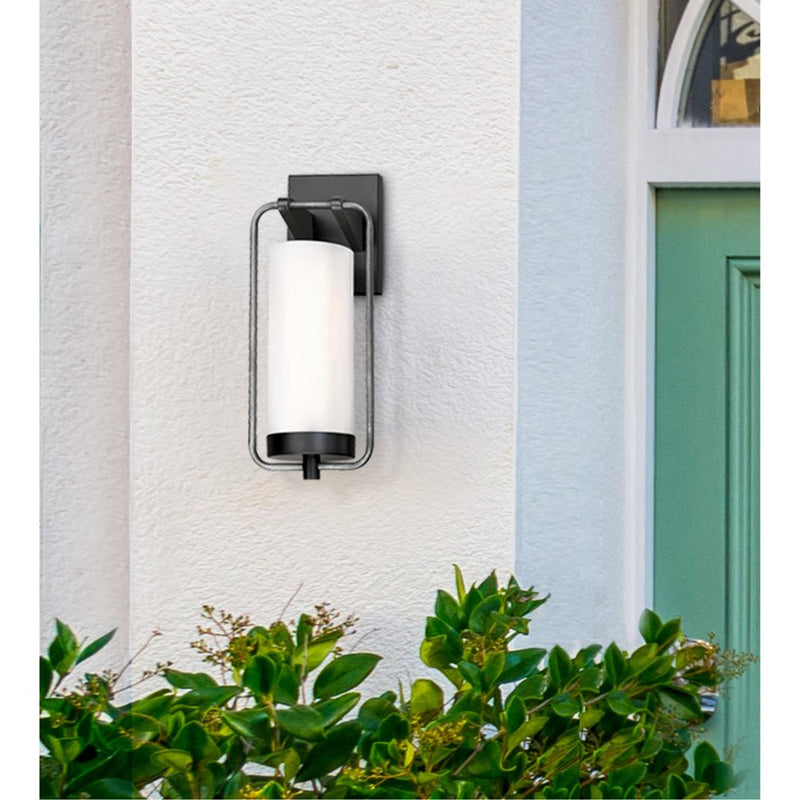 Westinghouse Galtero 15in 1-Light Outdoor Wall Sconce | Matte Black and Distressed Aluminum with White Frosted Glass | Entryway & | Model 6114400