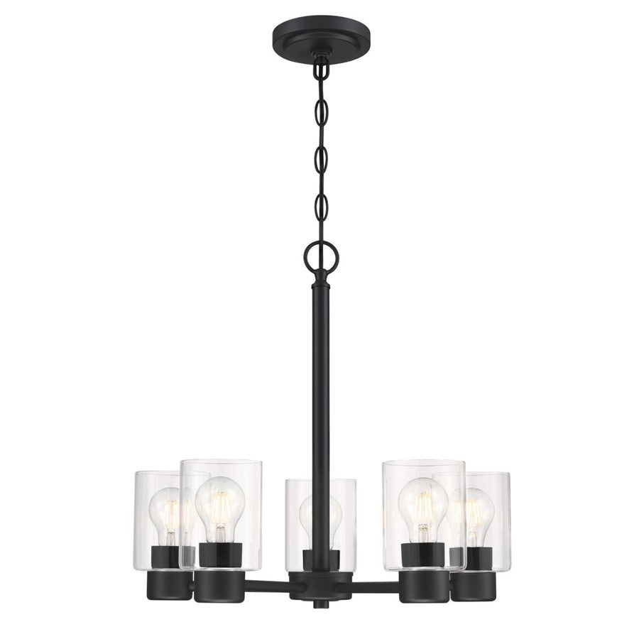 Westinghouse Sylvestre 5 Light Chandelier, Matte Black/Clear Glass - 6115300