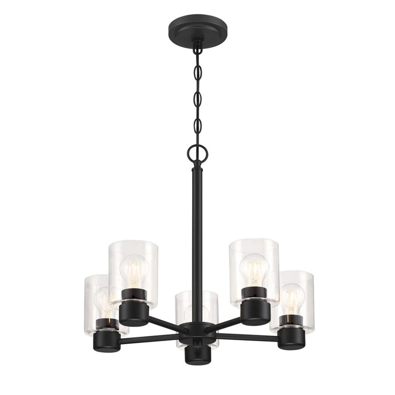 Westinghouse Sylvestre 21in 5-Light Chandelier | Matte Black and Clear Glass | Dining Room & Living Room | 20 x 20 x 18 in | Model 6115300