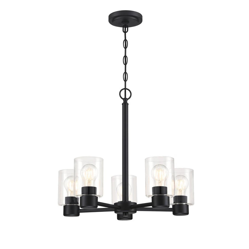 Westinghouse Sylvestre 21in 5-Light Chandelier | Matte Black and Clear Glass | Dining Room & Living Room | 20 x 20 x 18 in | Model 6115300