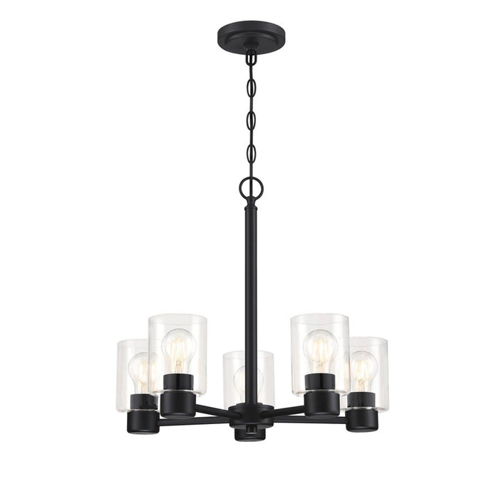 Westinghouse Sylvestre 5 Light Chandelier, Matte Black/Clear Glass