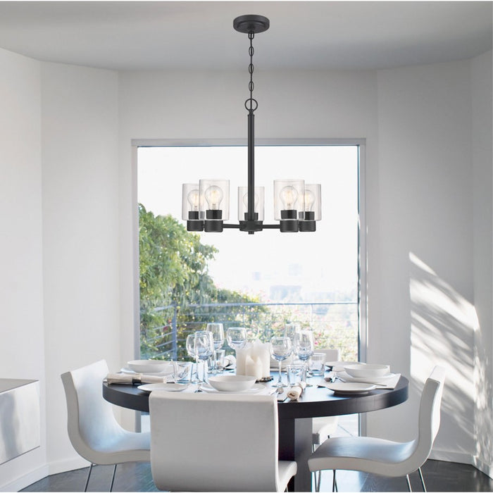Westinghouse Sylvestre 5 Light Chandelier, Matte Black/Clear Glass