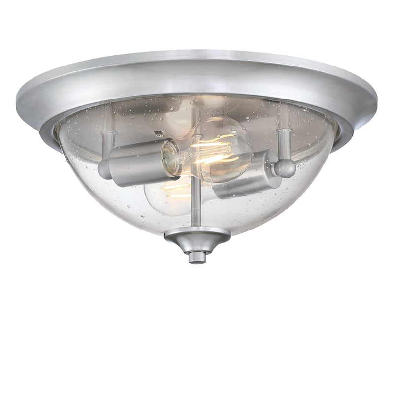 Westinghouse Basset 2 Light Flush, Brushed Nickel/Clear Seeded Glass - 6115900