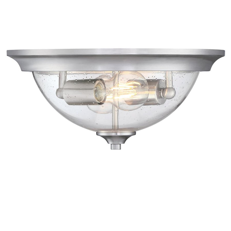 Westinghouse Basset 2 Light Flush, Brushed Nickel/Clear Seeded Glass