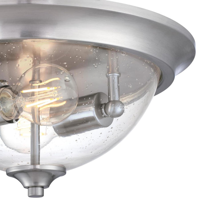 Westinghouse Basset 2 Light Flush, Brushed Nickel/Clear Seeded Glass