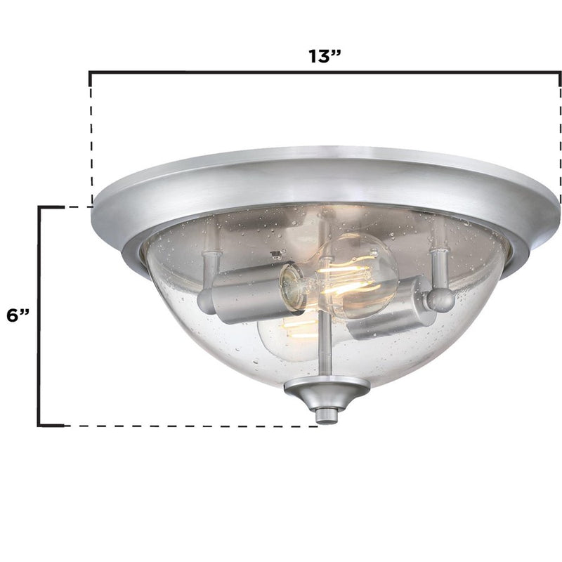 Westinghouse Basset 2 Light Flush, Brushed Nickel/Clear Seeded Glass