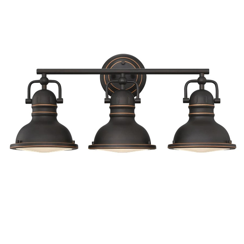 Westinghouse Boswell 23in 3-Light Vanity Light | Vintage Oil-Rubbed Bronze and Frosted Prismatic Lens | Bathroom & Bedroom | Model 6116200