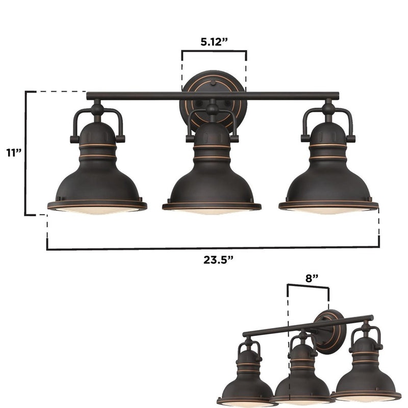 Westinghouse Boswell 3 Light Wall Light, Bronze/Frosted Prismatic Lens