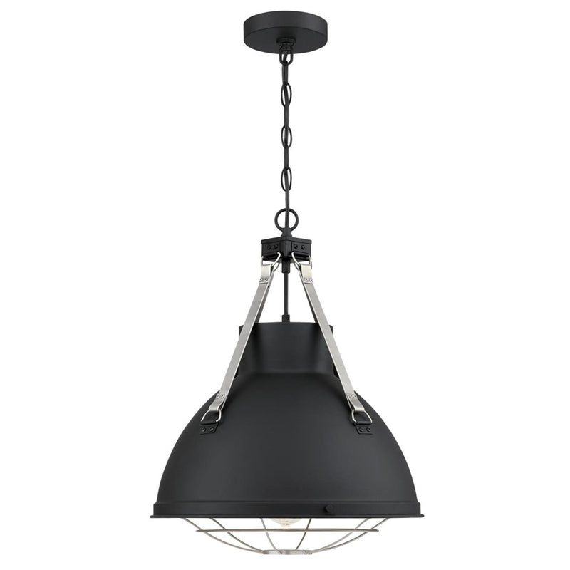 Westinghouse Bartley 16in 1-Light Pendant | Industrial Matte Black and Dark Pewter Cage Shade | Kitchen Island & Dining Room | Model 6116300