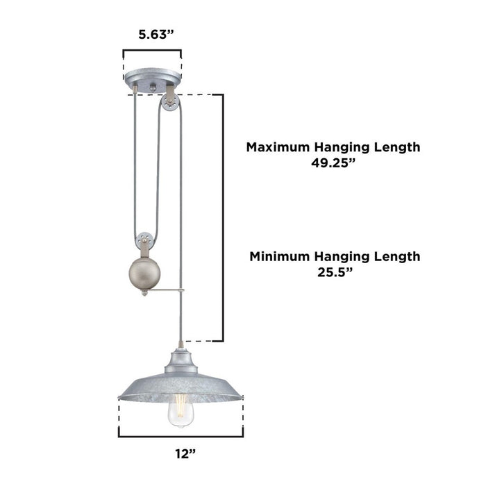 Westinghouse Iron Hill 1 Light Pendant, Galvanized Steel/Metal Shade