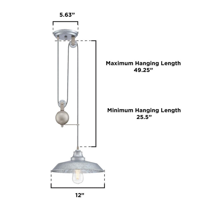 Westinghouse Iron Hill 12in 1-Light Pendant | Vintage Galvanized Steel and Metal Shade | Kitchen Island & Dining Room | Model 6117000
